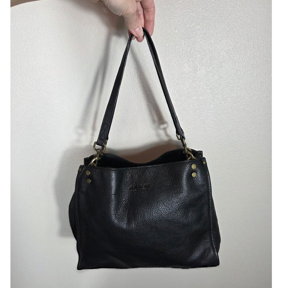 American Leather Co Lenox Triple Entry Black Leather Satchel Quiet Luxury